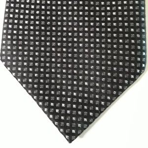 CALVIN KLEIN - 100% SILK NECKTIE - BLACK WITH SILVER & GRAY ACCENTS
